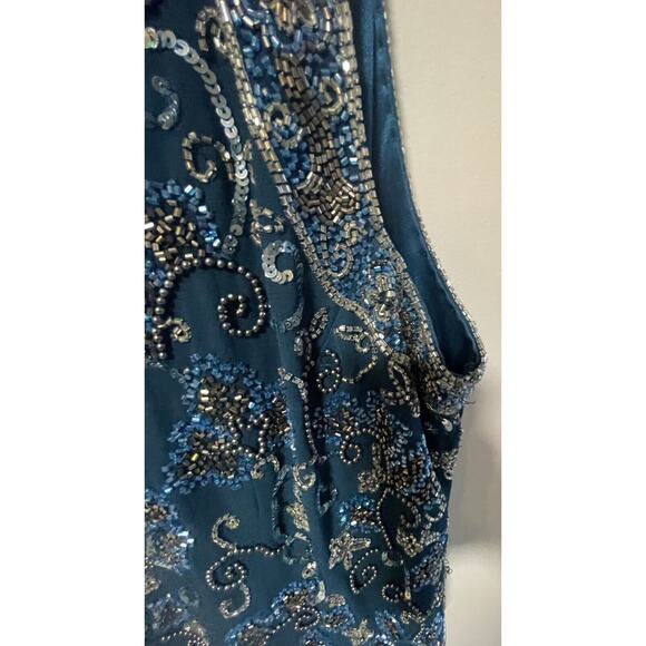 Beaded Gown Blue With Scarf Size Large Vintage - Picture 3 of 16